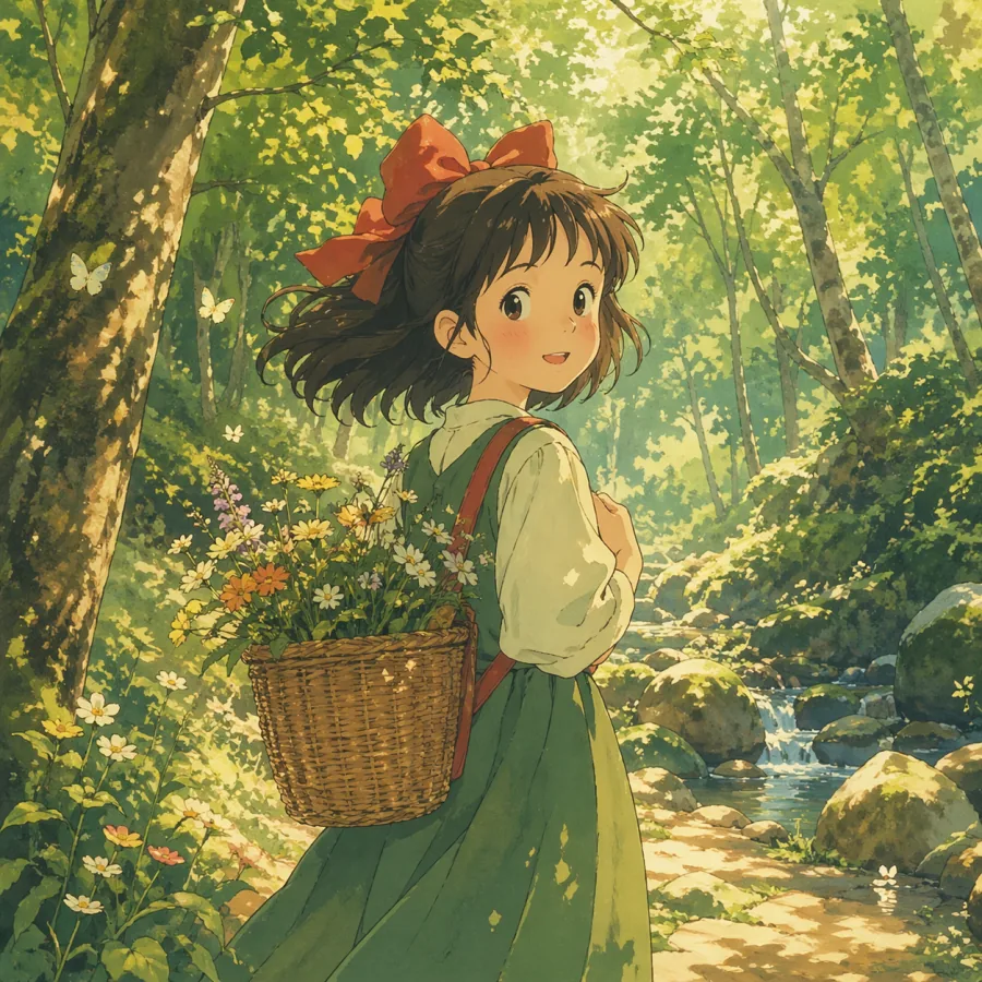 Sunlit forest anime illustration